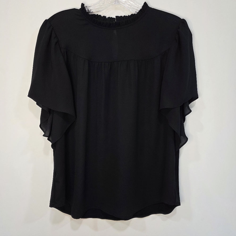 Ann Taylor Black Flutter Sleeve Blouse Ruffle Collar Women’s Size Medium